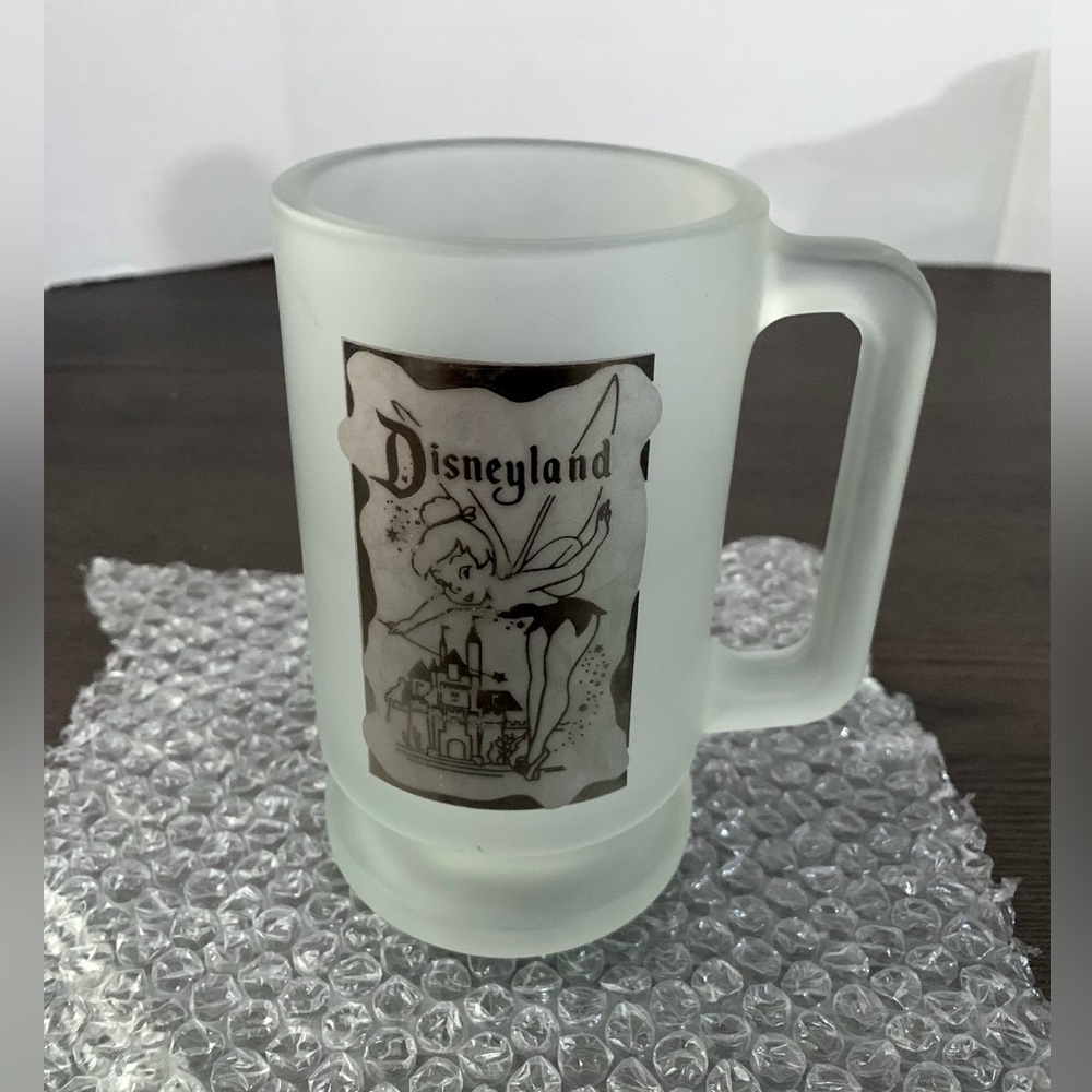 Vintage Disney Tickerbell Frosted Glass Mug Happiest Place on Earth NOS Made USA